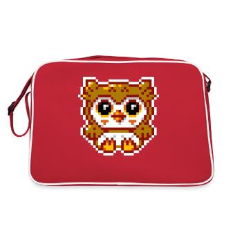 8bit Eule - Retro Tasche - Rot/Weiß - Hinten
