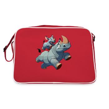 Rhinoceros with child frolicking - Retro Bag - red/white - Back