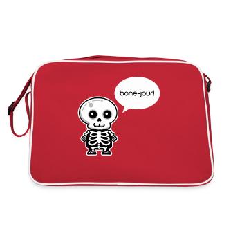 Bon-jour ! - Jeu de mots amusant sur le squelette - Sac Retro - rouge/blanc - Dos