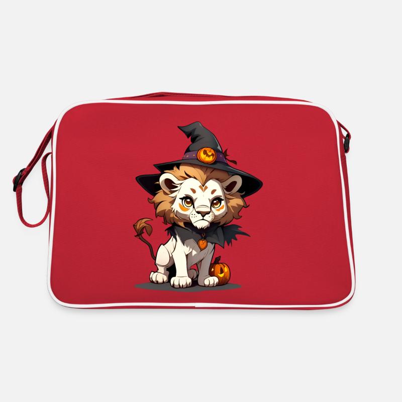 Cute Halloween lion with witch hat. Retro Bag