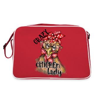 Crazy chicken lady Funny farm design - Retro Bag - red/white - Back