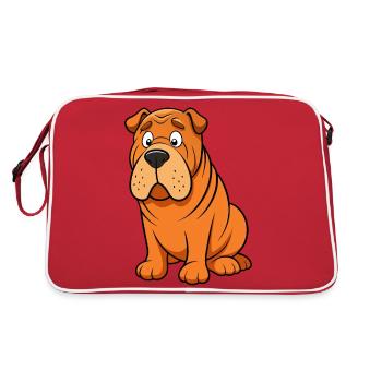 Worried Shar Pei Wrinkle Brow Artwork - Retro Bag - red/white - Back