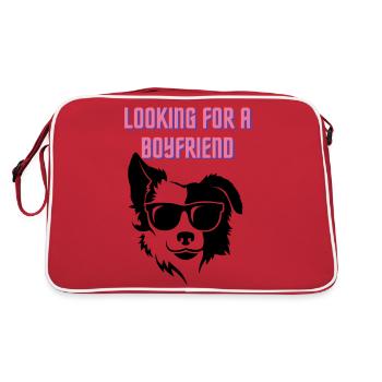 Auf der Suche nach einem Freund (cooler Hund) - Retro Tasche - Rot/Weiß - Hinten