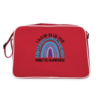 Ich trage Blau für Diabetes Bewusstsein Leopard Rainbow - Retro Tasche - Rot/Weiß - Hinten