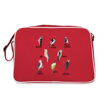 Types of Woodpecker Bird watching Gift - Retro Bag - red/white - Back