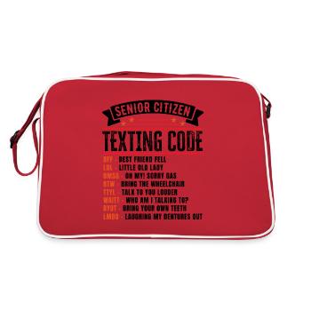 SMS-Code für Senioren Lustiger Ruhestand - Retro Tasche - Rot/Weiß - Hinten