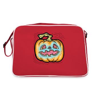 Gruseliger Halloween Kürbis Monster Gesicht Kopf. - Retro Tasche - Rot/Weiß - Hinten