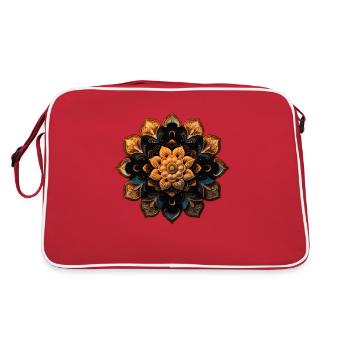 Golden and Turquoise Flower Mandala on Black Background - Retro Bag - red/white - Back