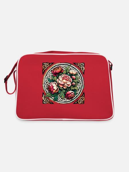 Pfingstrosen - Retro Tasche - Rot/Weiß - Hinten