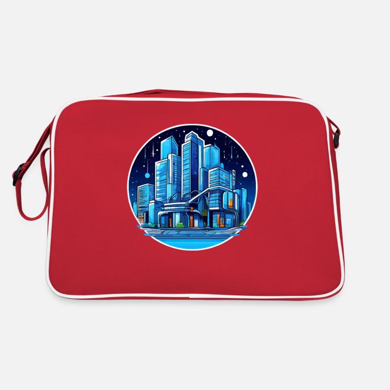 Stadt Nachthimmel - Retro Tasche - Rot/Weiß
