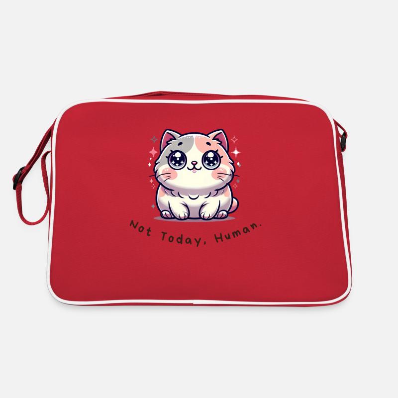 Not Today, Human – Lustiges Katzen Shirt - Retro Tasche - Rot/Weiß