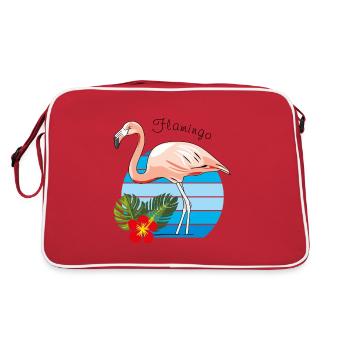 Schöner rosa Flamingo - Retro Tasche - Rot/Weiß - Hinten