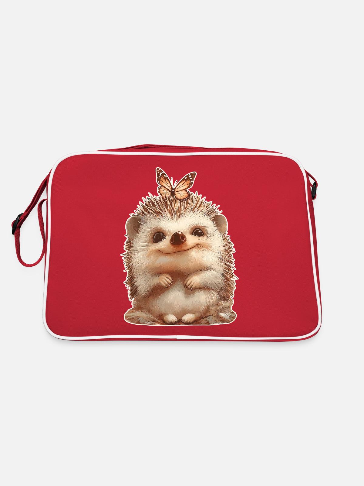 Hedgehog with butterfly - Retro Bag - red/white - Back