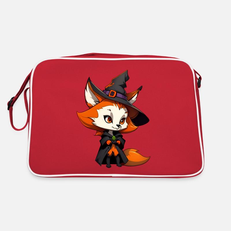 Renard d’Halloween mignon avec chapeau de sorcière. Sac Retro