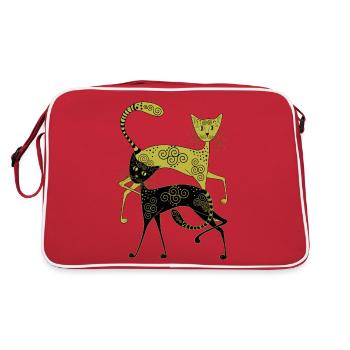 golden and black cat with abstract pattern - Retro Bag - red/white - Back