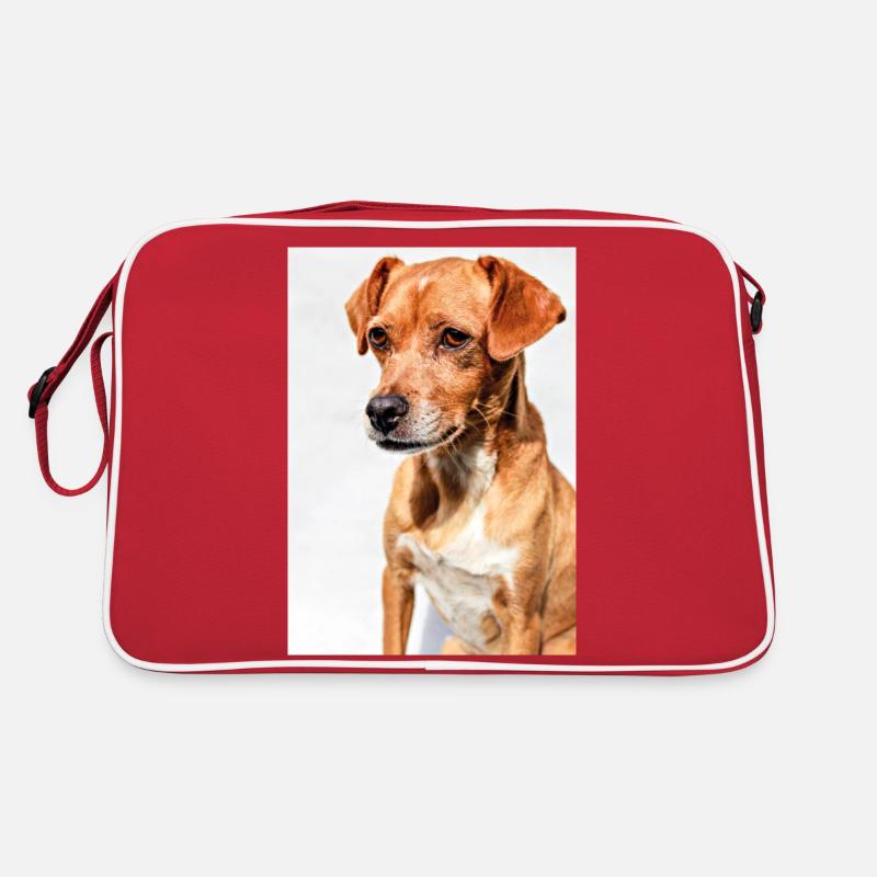 Hunde Portrait Weiß - Retro Tasche - Rot/Weiß