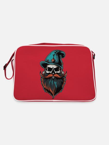 Old Skull Beard - Retro Tasche - Rot/Weiß - Hinten