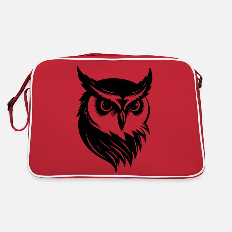 Eule Eulen Vogel Vögel - Retro Tasche - Rot/Weiß