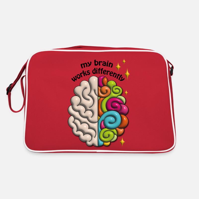 My brain works differently - Retro Bag - red/white
