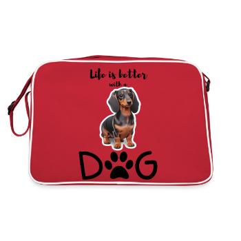 Dachshund full of joie de vivre - Retro Bag - red/white - Back