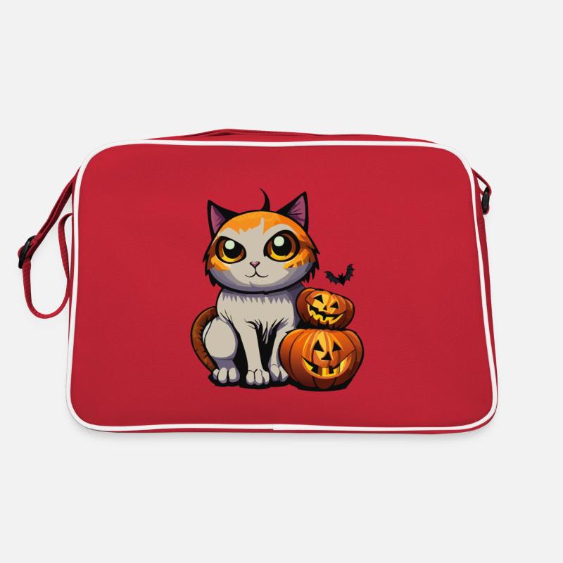 Chat grincheux d’Halloween et citrouille hantée - Sac Retro - rouge/blanc