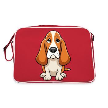 Melancholic Basset Hound - Reprimanded Expression - Retro Bag - red/white - Back