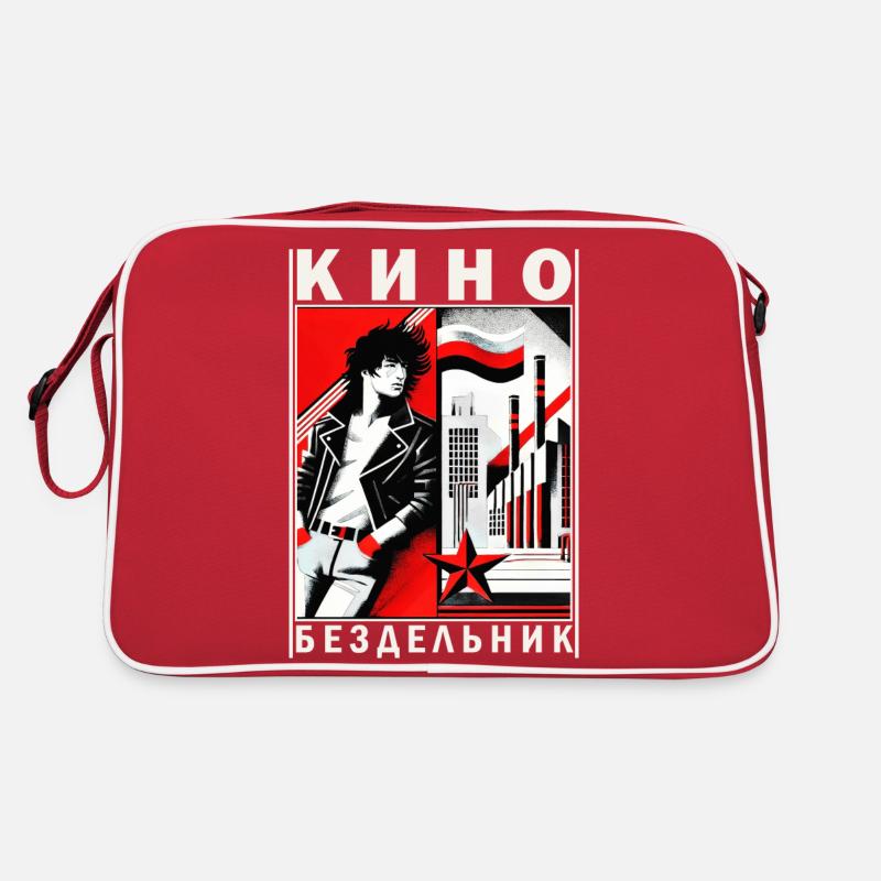 Kino (Кино) / Viktor Tsoï (Виктор Цой) Texte blanc - Sac Retro - rouge/blanc