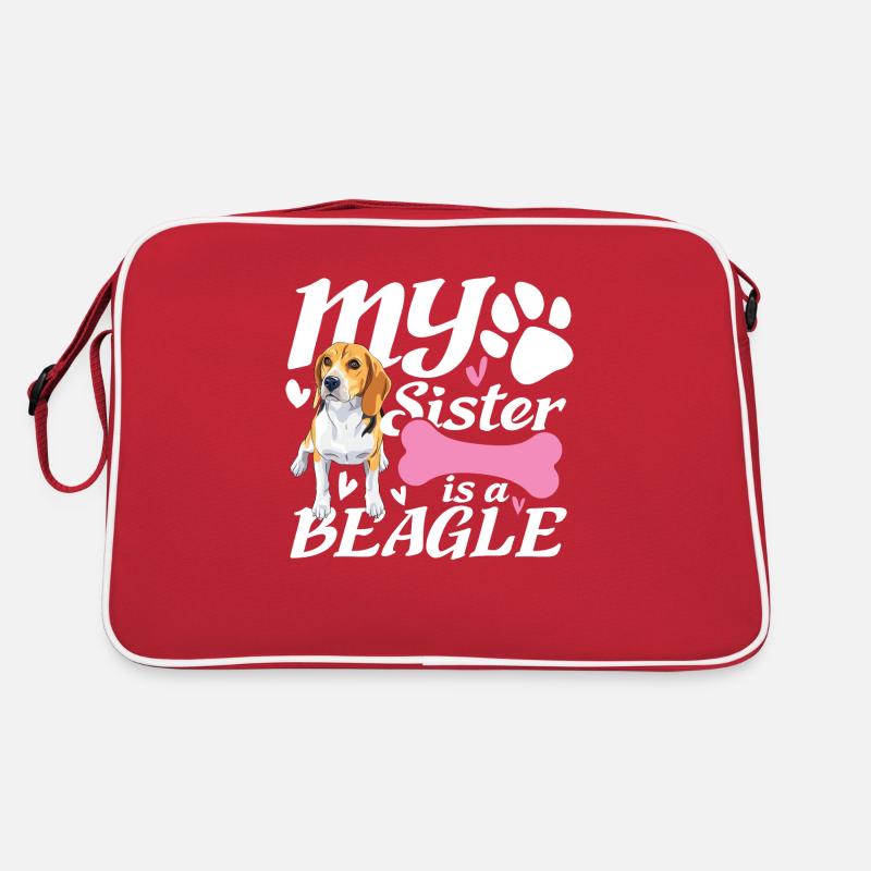 Meine Schwester ist ein Beagle - Retro Tasche - Rot/Weiß