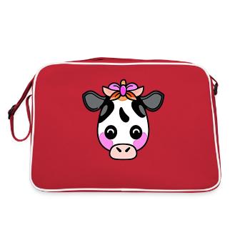 cow cute animal farm animals funny cows new 20 - Retro Bag - red/white - Back