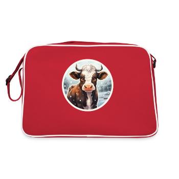 Beef calves in winter - Retro Bag - red/white - Back