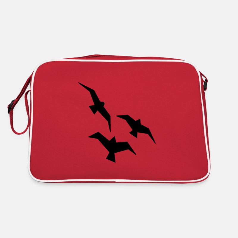 Vögel Möwen Vogelschwarm - Retro Tasche - Rot/Weiß
