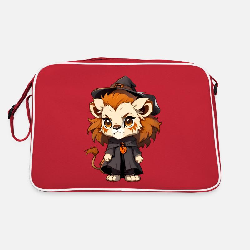Lion d’Halloween mignon avec chapeau de sorcière. Sac Retro