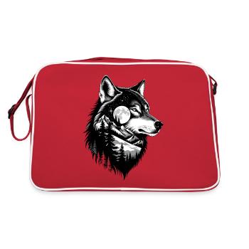 Black Wolf Wolf Portrait. Wolf design - Retro Bag - red/white - Back
