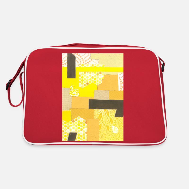 Gelbe Collage - Retro Tasche - Rot/Weiß