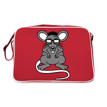 Maus Nerd Geek Hornbrille Schlau Intelligent Freak - Retro Tasche - Rot/Weiß - Hinten