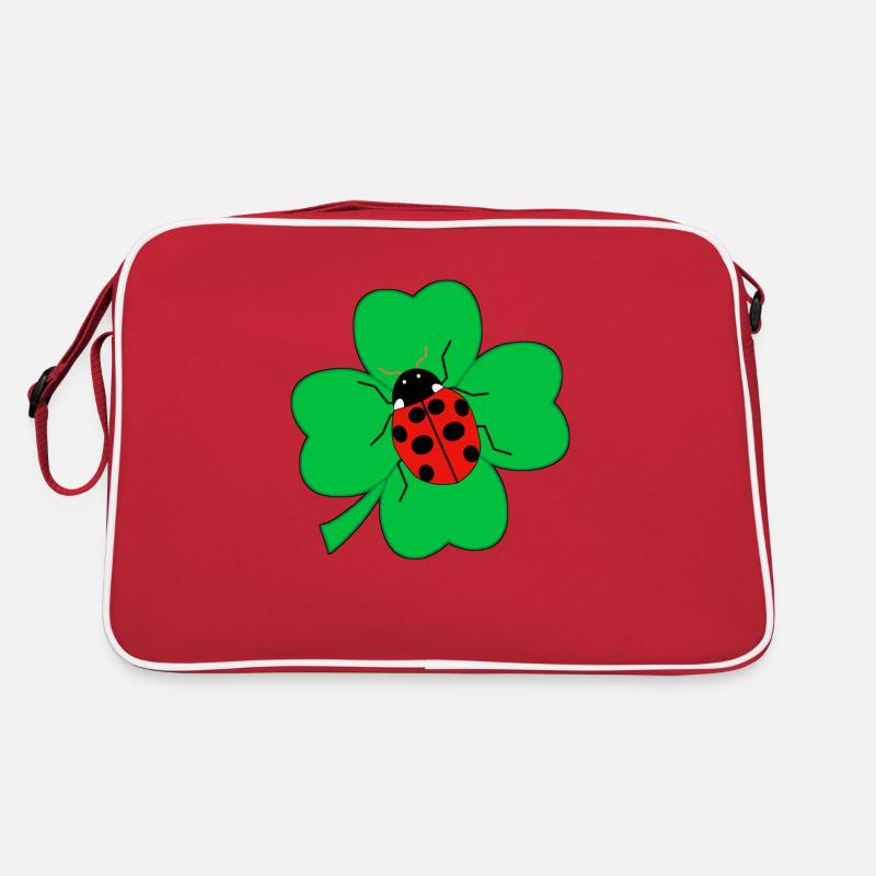 Marienkäfer auf Kleeblatt Glücksbringer Geschenk - Retro Tasche - Rot/Weiß