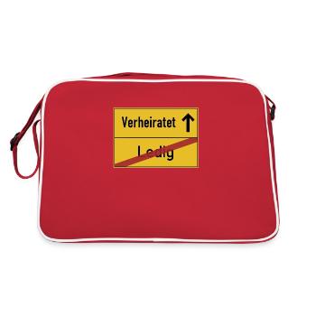 Ledig zu Ende - Verheiratet Ortsschild - Retro Tasche - Rot/Weiß - Hinten