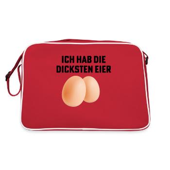 dicke eier spruch - Retro Tasche - Rot/Weiß - Hinten