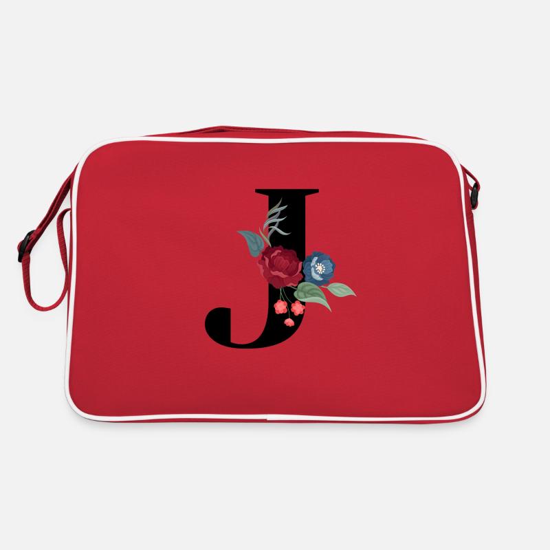 Buchstabe J blühende - Retro Tasche - Rot/Weiß