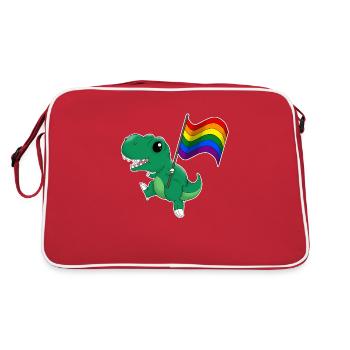 Regenbogen Dinosaurier T-Rex Pride - Retro Tasche - Rot/Weiß - Hinten