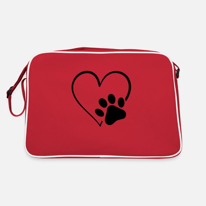 Cœur d’impression de patte de chien - Sac Retro - rouge/blanc