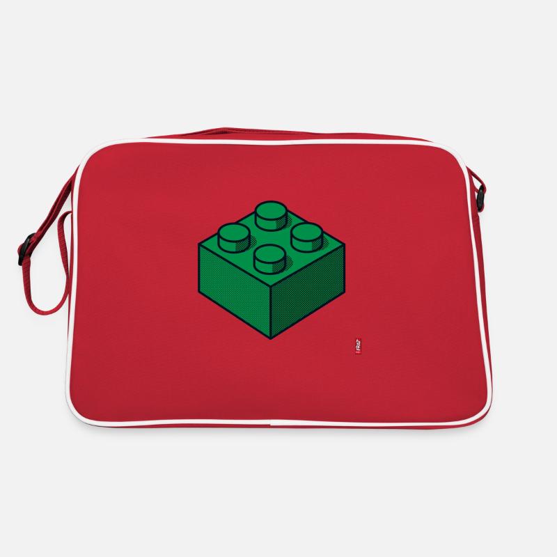 Baustein Gruen - Retro Tasche - Rot/Weiß