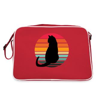 Katze Sunset - Retro Tasche - Rot/Weiß - Hinten