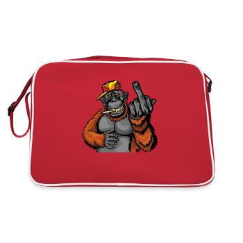 VALEEWEAR - Ein lässiger Affe zeigt Mittelfinger - Retro Tasche - Rot/Weiß - Hinten