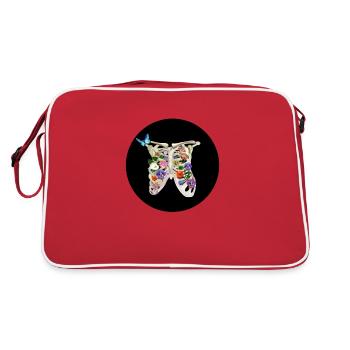 Rippen mit Blumen und Schmetterling - Retro Tasche - Rot/Weiß - Hinten