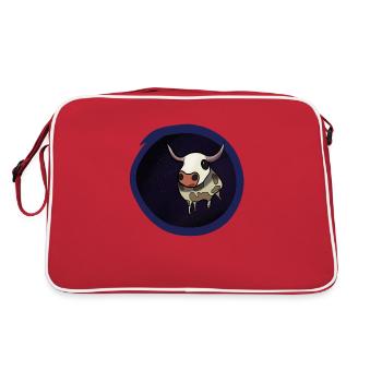 Kuh im Weltall - Retro Tasche - Rot/Weiß - Hinten