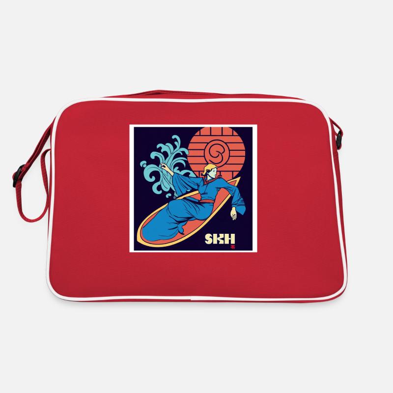 Mädchen auf Surfboard Jugendstil Retro Tasche