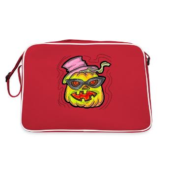 Gruseliger Halloween Kürbis Monster Gesicht Kopf. - Retro Tasche - Rot/Weiß - Hinten