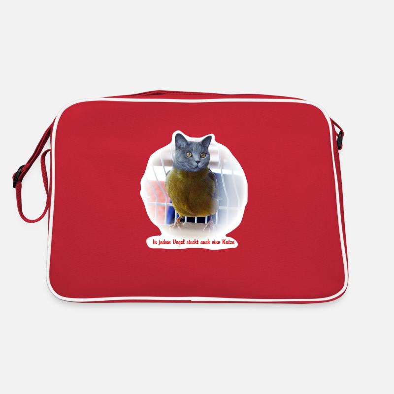 Katzen Vogel Poster - Retro Tasche - Rot/Weiß