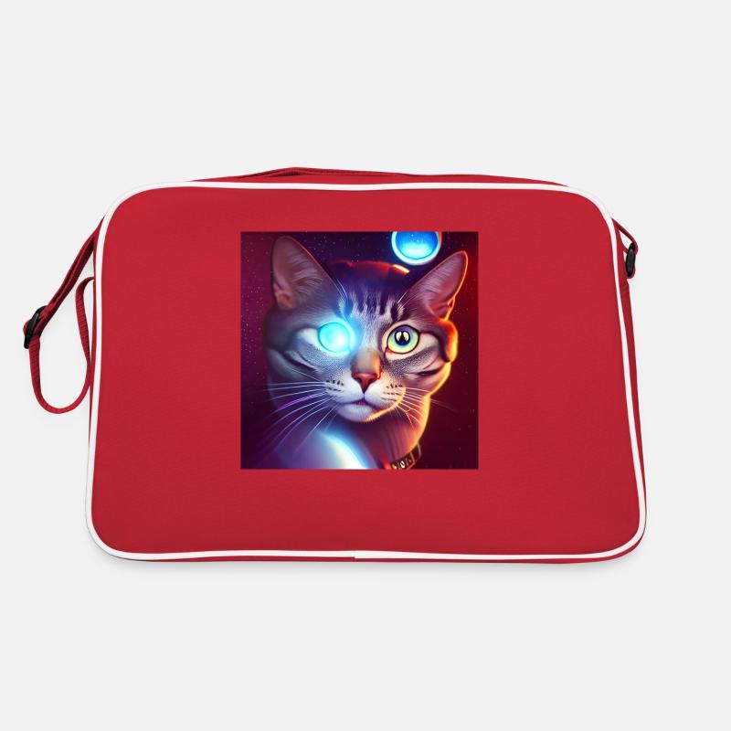 Die Universums Katze - Retro Tasche - Rot/Weiß